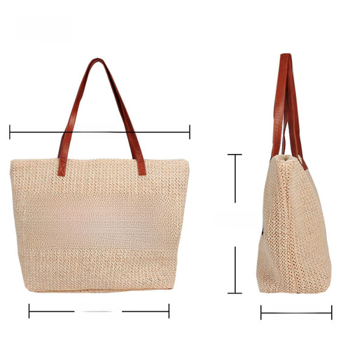 Cross-border outdoor black and white striped grass-woven beach bag Western and Eastern letters beach bag travel foldable hand-held single shoulder bag