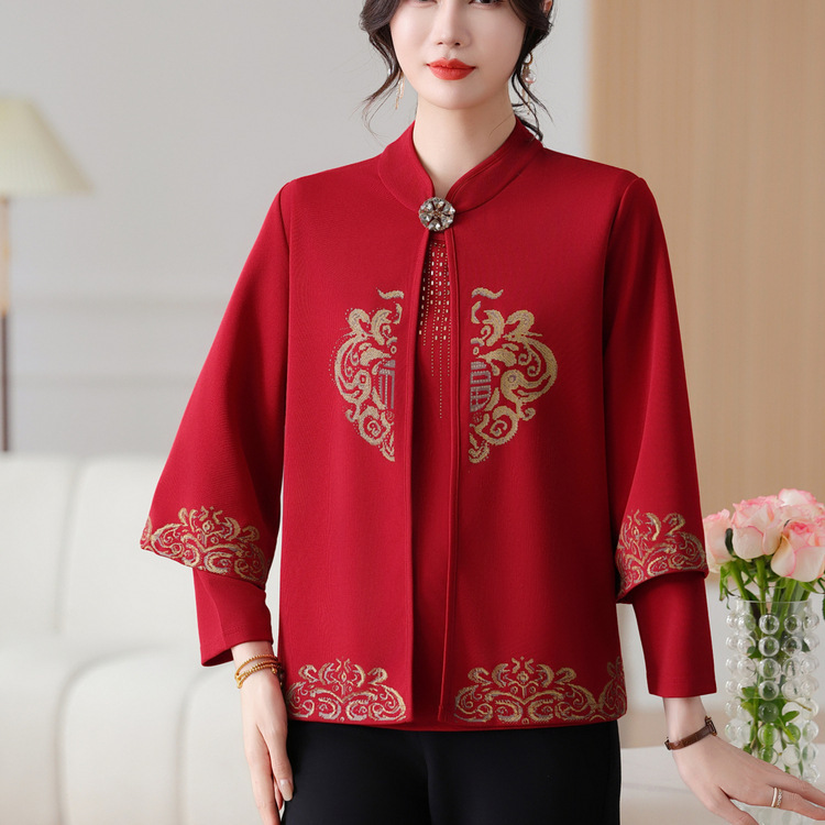 春季新款中年绣花套装妈妈装两件套40-60岁春秋新款中老年服装女|undefined