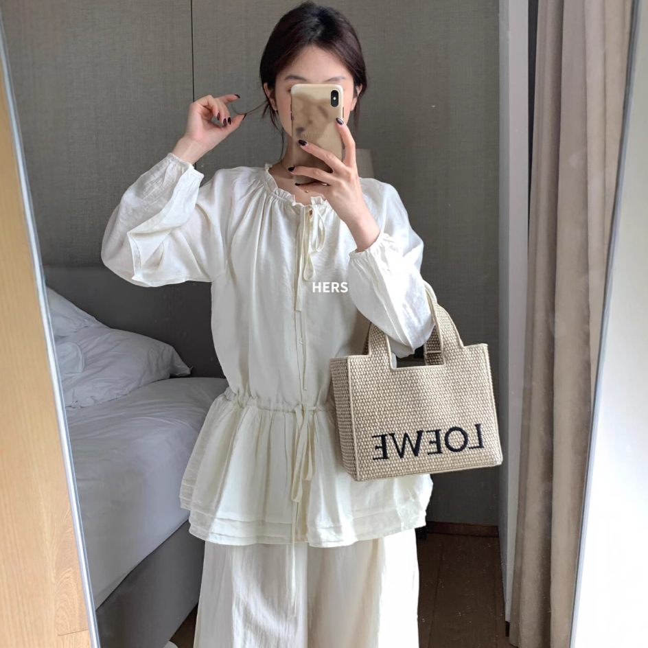 Hers 2025 verano estilo suave coreano dama viajero con cordón cintura camisa larga mujer 20567 image 2