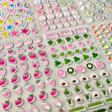 哇卡原创滴胶贴纸手帐立体贴四叶草草莓可爱deco贴手机壳装饰素材