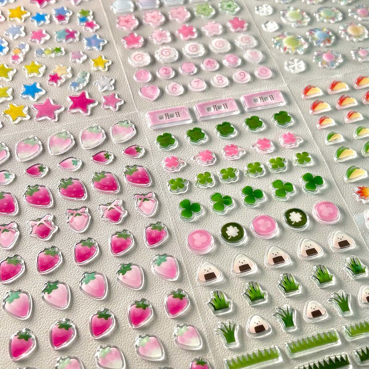 哇卡原创滴胶贴纸手帐立体贴四叶草草莓可爱deco贴手机壳装饰素材
