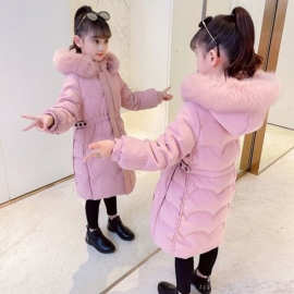 女童棉服2024年冬季新款加厚中长款棉袄中大儿童洋气冬装羽绒棉衣