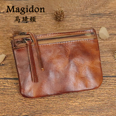 頭層牛皮零錢包女士復古日系做舊小錢包手工擦色做舊褶皺時尚錢夾