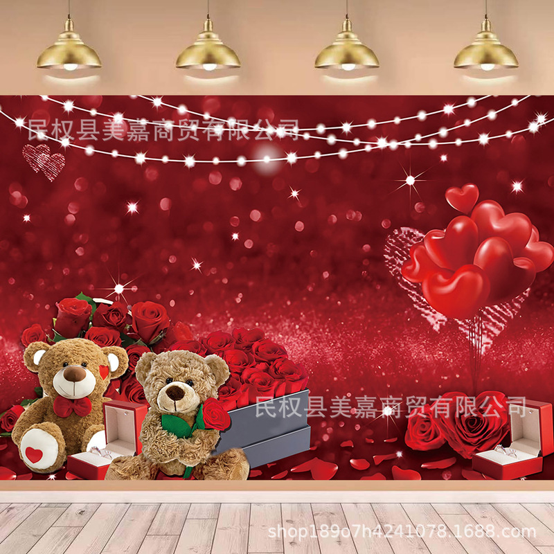 Cross-border Red Love Bear Valentine's Day Background Cloth Photography Indoor Layout Scene Layout Party Photo Banner Cross-border Red Love Bear Valentine's Day Background Cloth Photography Indoor Layout Scene Layout Party Photo Banner