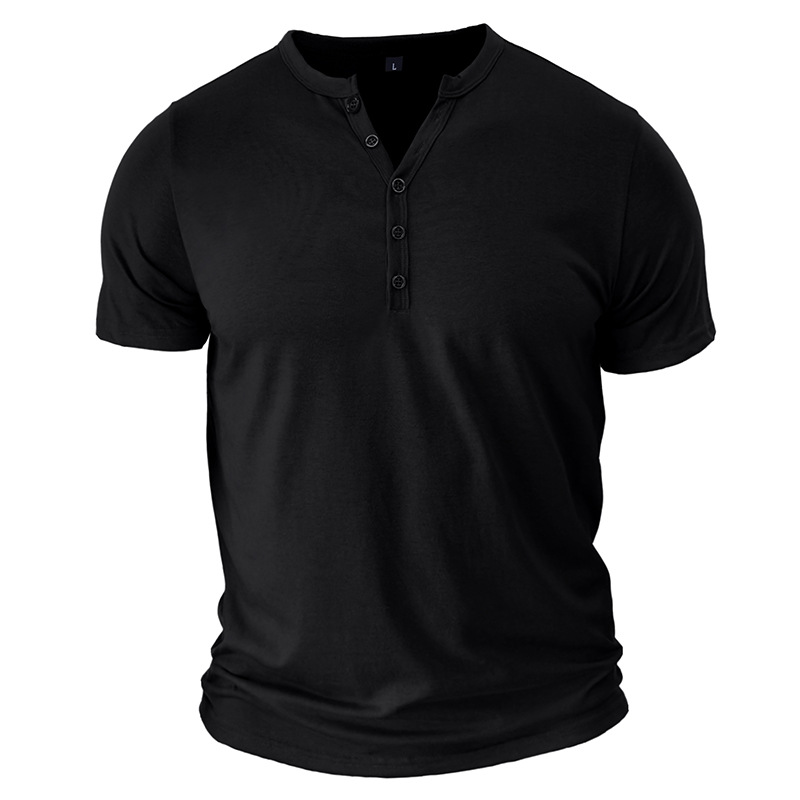 Heißer Sommer Atmungsaktive Herren Henry Kurzarm T-shirt Europäische und Amerikanische männer Taste Einfarbig T-shirt Top_voghion.com