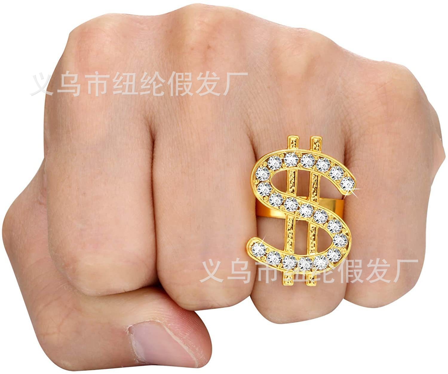 Los hombres europeos y americanos oblicuo Bangs niños rendimiento apoyos US dólar collar anillo de radio larga recta pelo etapa rendimiento del reloj