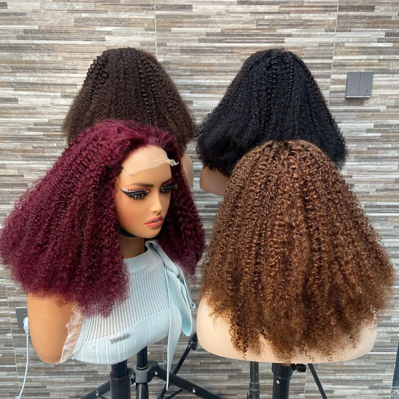 African Small Curly Wig 5X5 Lace Afro Kinky Curly Small Curly Human Hair Wig Hair Wig