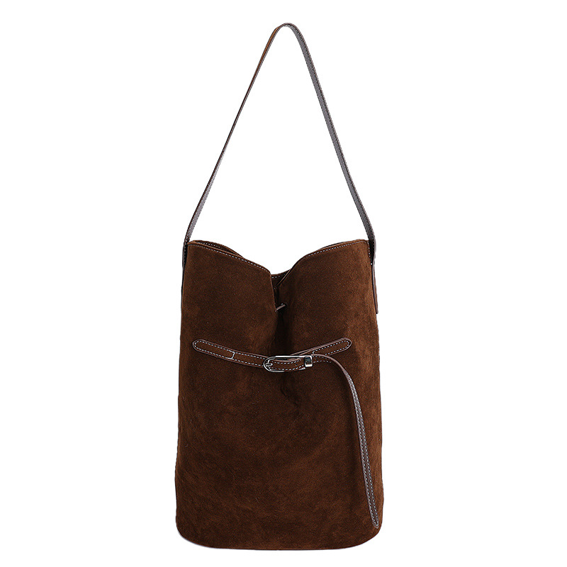 Casual Retro Suede Bag For Women 2025 New Arrival Commuter Versatile Shoulder Underarm Bag Simple Tote Bucket Bag - Thumbnail 8