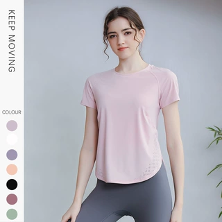 新款运动瑜伽上衣女夏季户外速干锦纶t恤跑步健身瑜伽服厂家批发