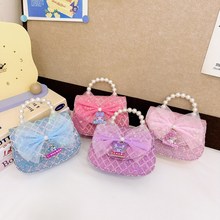 新款儿童包包链条单肩斜挎包时尚珍珠手提包蕾丝蝴蝶结公主配饰包