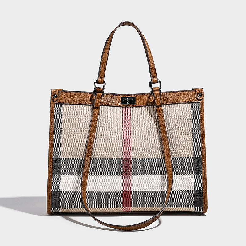 Genuine Leather Bag 2025 New Fashion Plaid Large Capacity Shoulder Bag High-End Handbag Women's Tote Bag Trendy Genuine Leather Bag 2025 New Fashion Plaid Large Capacity Shoulder Bag High-End Handbag Women's Tote Bag Trendy