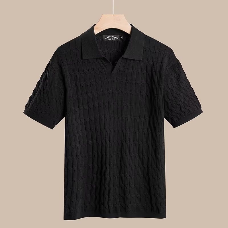 Camiseta polo de manga corta de punto para hombre de verano Camiseta de media manga con solapa casual de seda de hielo de color sólido de estilo coreano delgado
