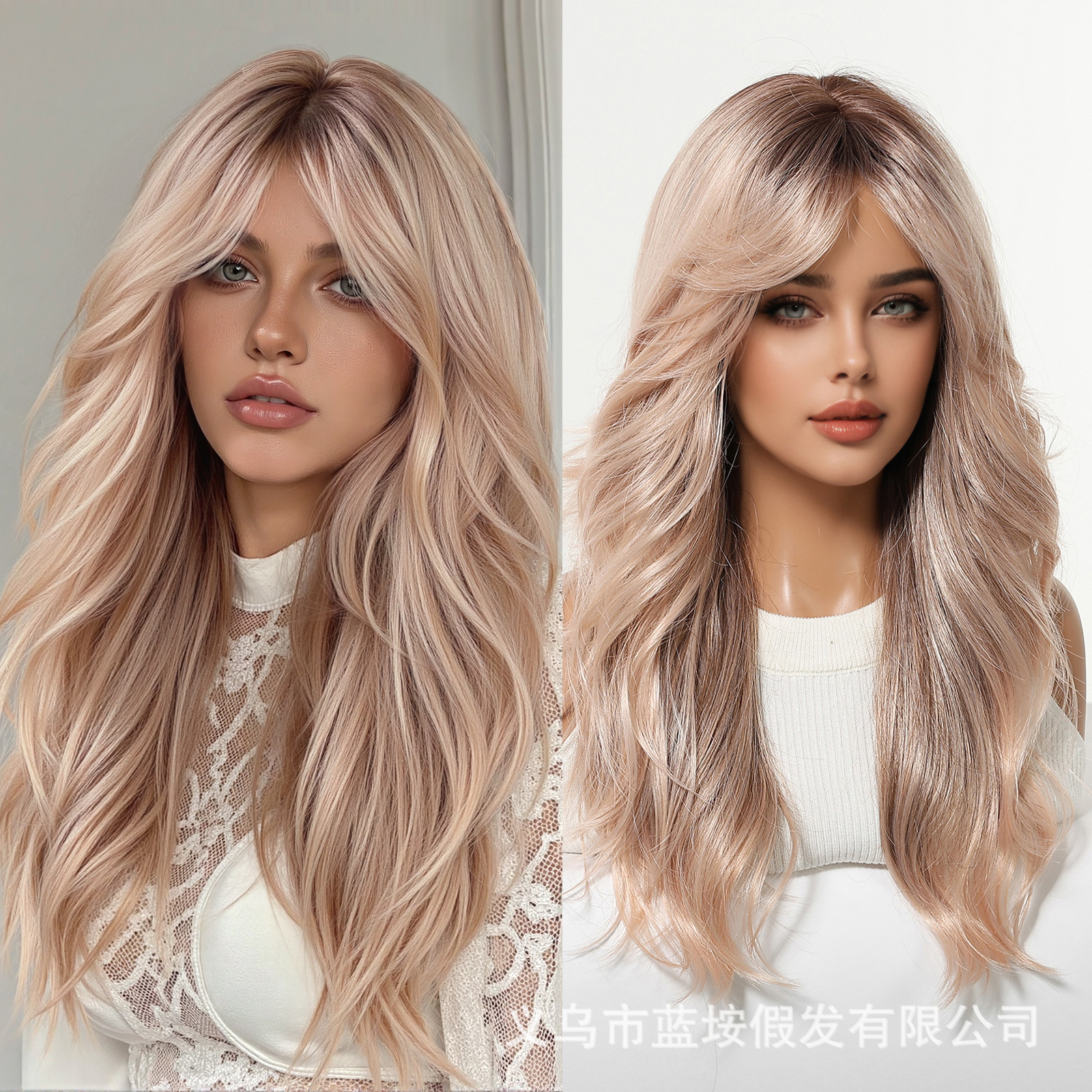 Transfronterizos Europeos y estadounidenses peluca de oro blanco gradiente aire frisa floja floja estilo francés rizado cabello completo cubierta de cabeza