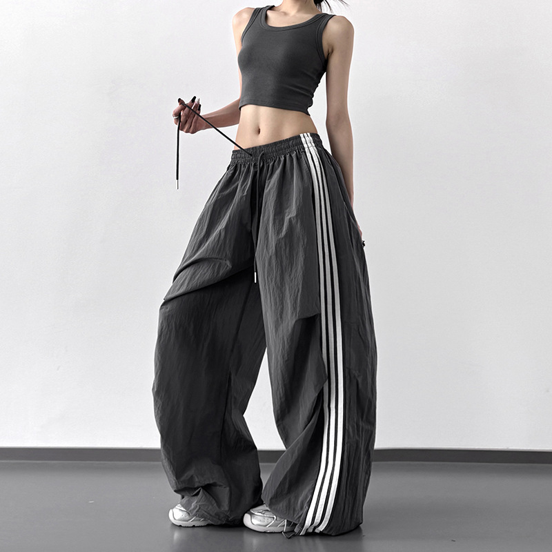 Side Stripe Elastic Waist Casual Pants for Women 2025 Summer New Quick-Dry Pants Parachute Pants Slimming Tall Wide-Leg Pants