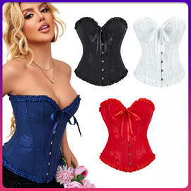 外贸多色花边束身上衣绑带束腰鱼骨紧身胸衣聚拢塑身女士corset