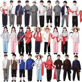 儿童农民村姑衣服草帽阿宝村民百姓劳动运动会怀旧演出表演服装