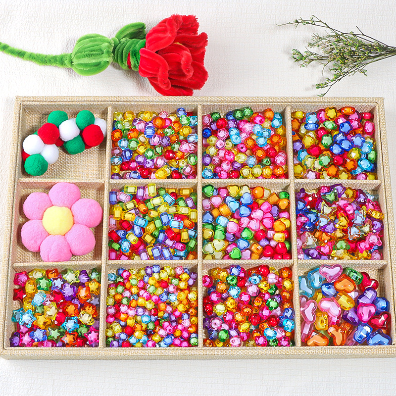 Acrílico color Pearl zhongzhu dibujos animados estrella de cinco puntas amor agujero recto cuentas DIY cadena de teléfono móvil accesorios de joyería de pulsera