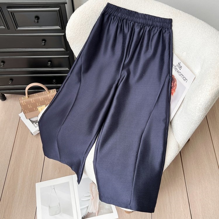 Women's Elastic Waist Satin Wide-Leg Cropped Pants, Loose Fit, Slimming, Casual Pants for Spring and Autumn, Women's Clothing Supply