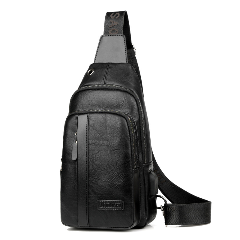 Cross-Border New Men's Outdoor Chest Bag Pu Leather Wear-Resistant Crossbody Bag Trendyy Fashion Large Capacity Single Shoulder Chest Bag