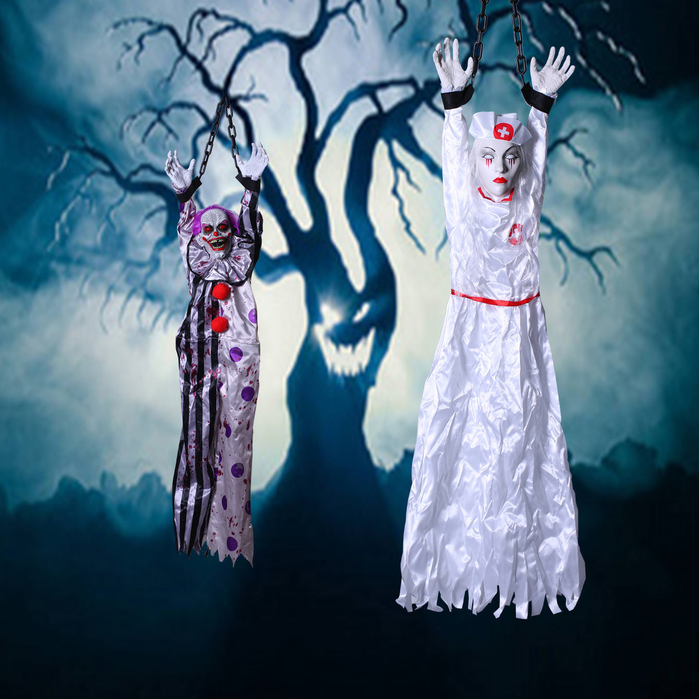 Halloween nuevo controlado por voz sonido luminoso colgante fantasma decoración de terror accesorios de la casa embrujada suministros payaso enfermera