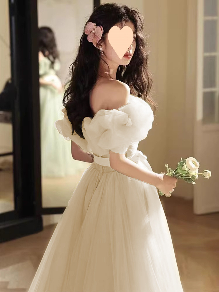 Off-the-shoulder Light Wedding Evening Dress Women, High-end Luxury, Suitable For Annual Parties, Student Art Exams,_ecoleips.com