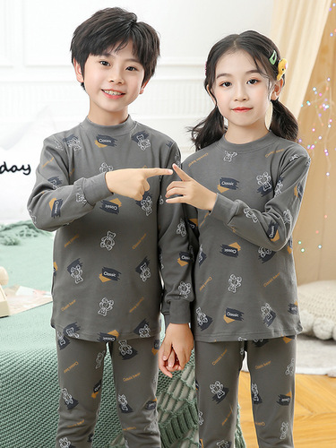 Boys' warm innerwear set pure cotton girls' autumn clothes autumn pants children's pajamas baby middle and small children cotton sweater