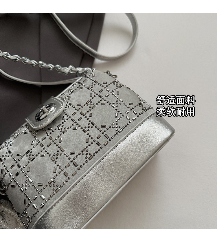 Summer bag: Women's hot diamond lock chain hand-held bucket bag 2025 New style denim blue single-shoulder fashionable crossbody bag Specification drawing