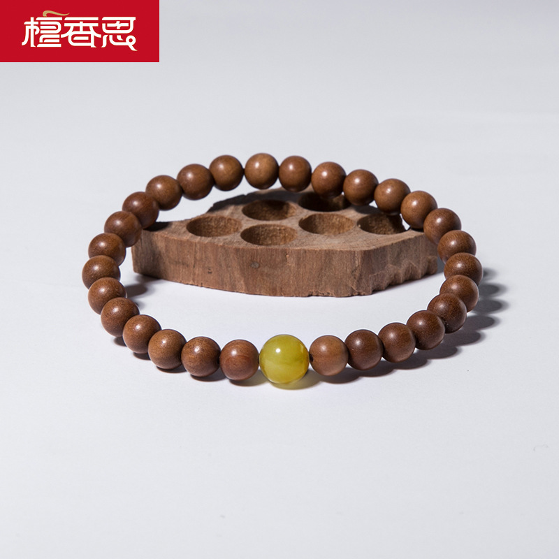 印度老山檀香手串女手链檀木手串绿松石蜜蜡配饰佛珠黑肉老料DIY