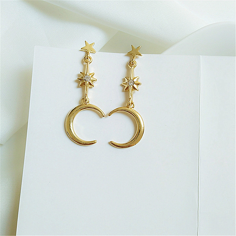 1 Paire Mode Star Lune Alliage Placage Strass Femmes Boucles D'oreilles display picture 3