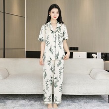 冰雪丝睡衣女夏季薄款短袖三件套装仿丝绸时尚春秋大码凉感家居服