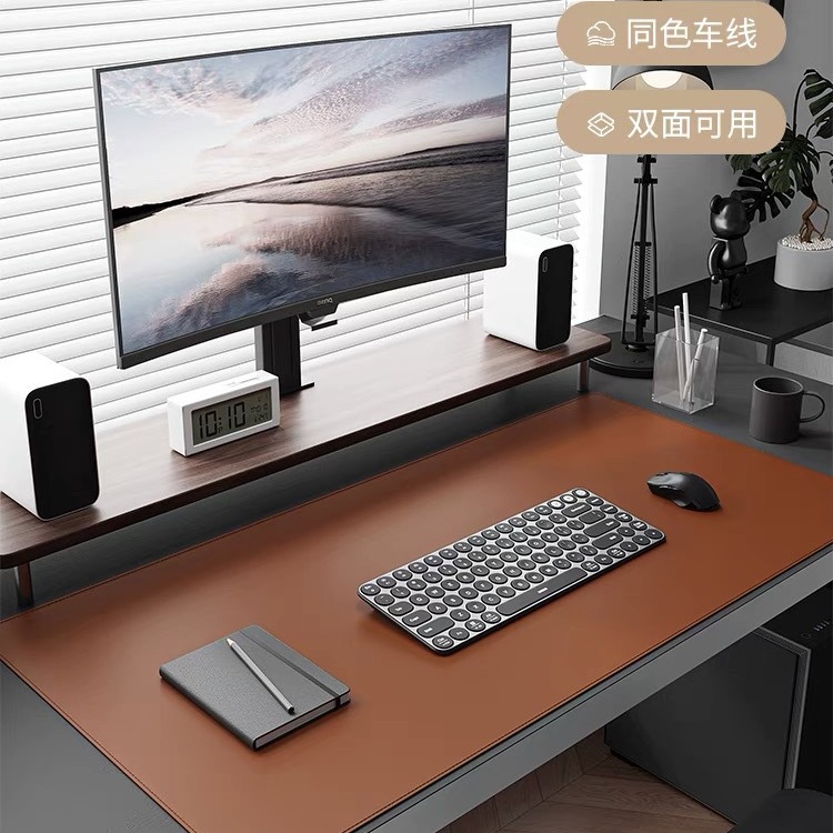 皮革鼠標墊可定製尺寸圖案印刷LOGO超大防滑車縫電腦鍵盤辦公桌墊