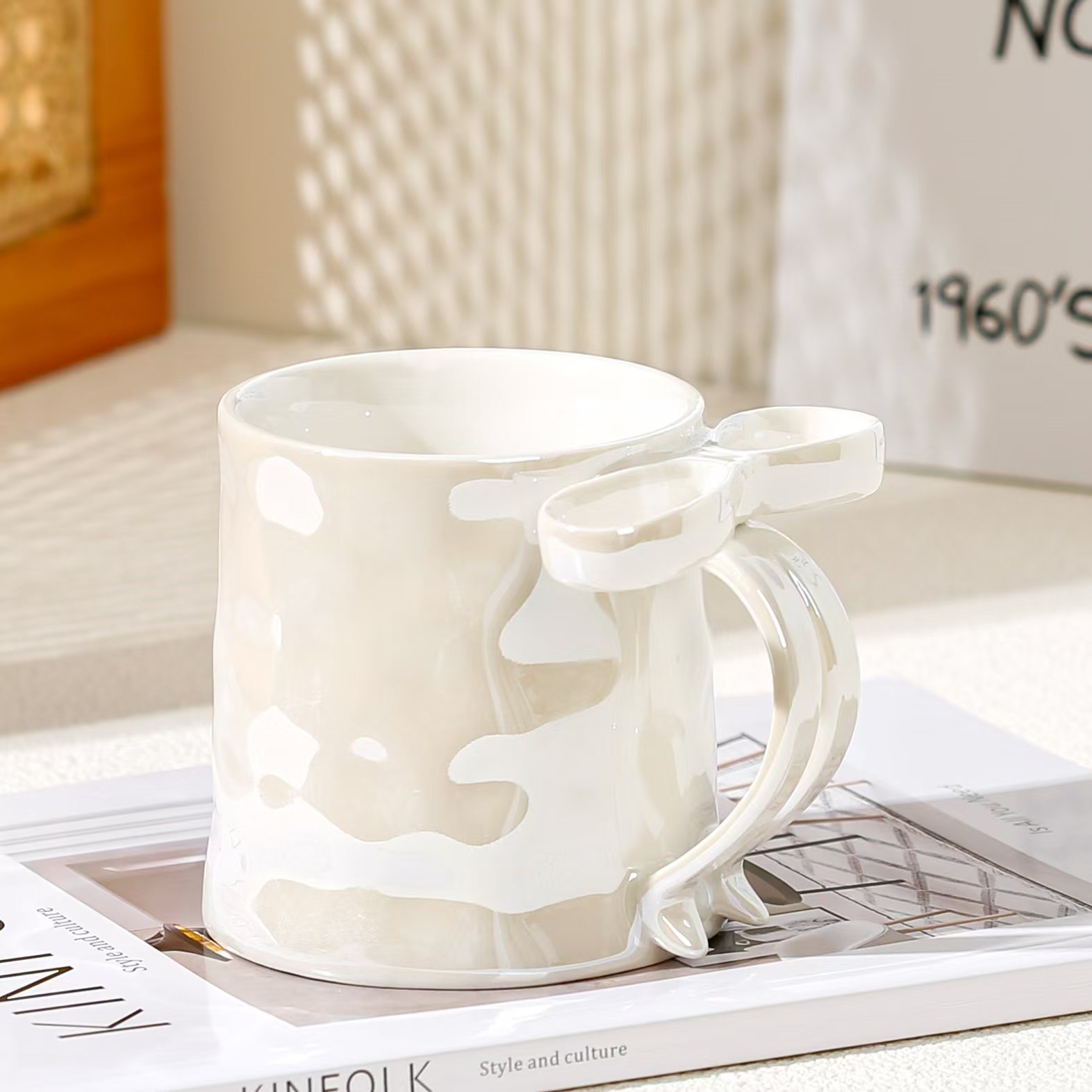 Taza de Cerámica con Moño Esmaltada Resistente a Altas Temperaturas para Hogar