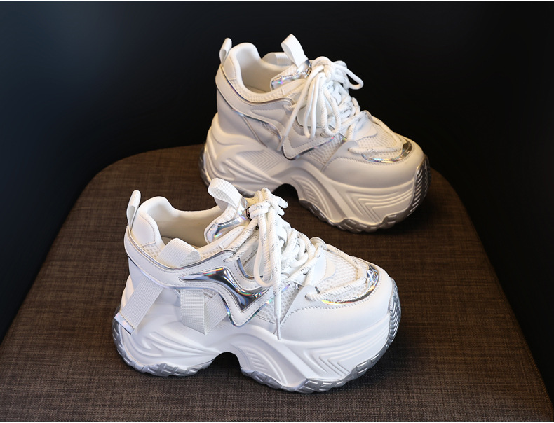 Giày sneaker nữ đế dày độn cao bên trong, phong cách bánh xốp mới mùa xuân — Màu đen chi tiết 5