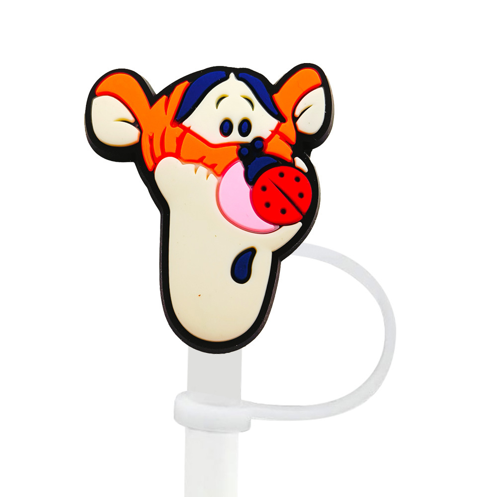 8-10mm Winnie the Pooh tapa de pajita tapón de pajita tapa a prueba de polvo accesorios de pajita de dibujos animados goma suave cubierta a prueba de polvo circulable