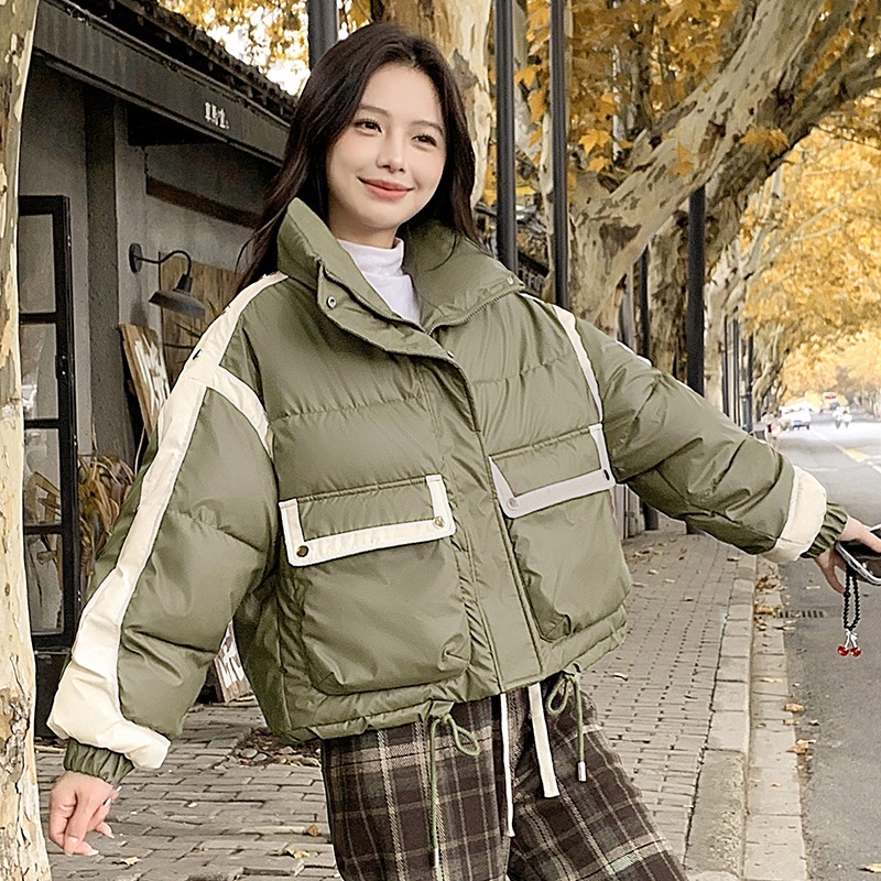 Nuevo color sin lavado PU cuero algodón casual ropa de moda corta de pluma de invierno 2025 abrigo de collar grueso image 9