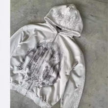复古春秋美学印花哥特式时尚拉链连帽衫嘻哈运动服休闲装Y2K卫衣