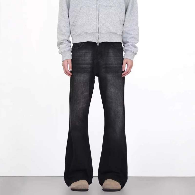 Retro Washed Black and Gray Micro-Flared Jeans for Men and Women, High-Waisted, Loose, Slim and Drapey Flared Jeans