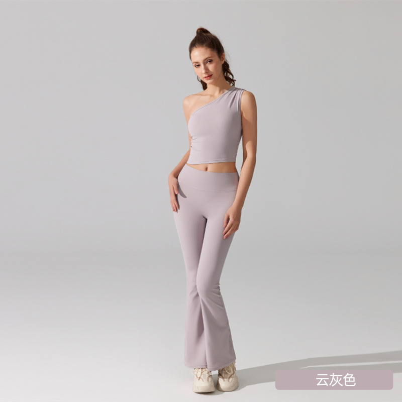 Desnudo antibacteriano conjunto de yoga de mujer cintura alta elevación de cadera micro boquilla ropa de ejercicios sin mangas hombros abiertos ropa interior deportiva image 7