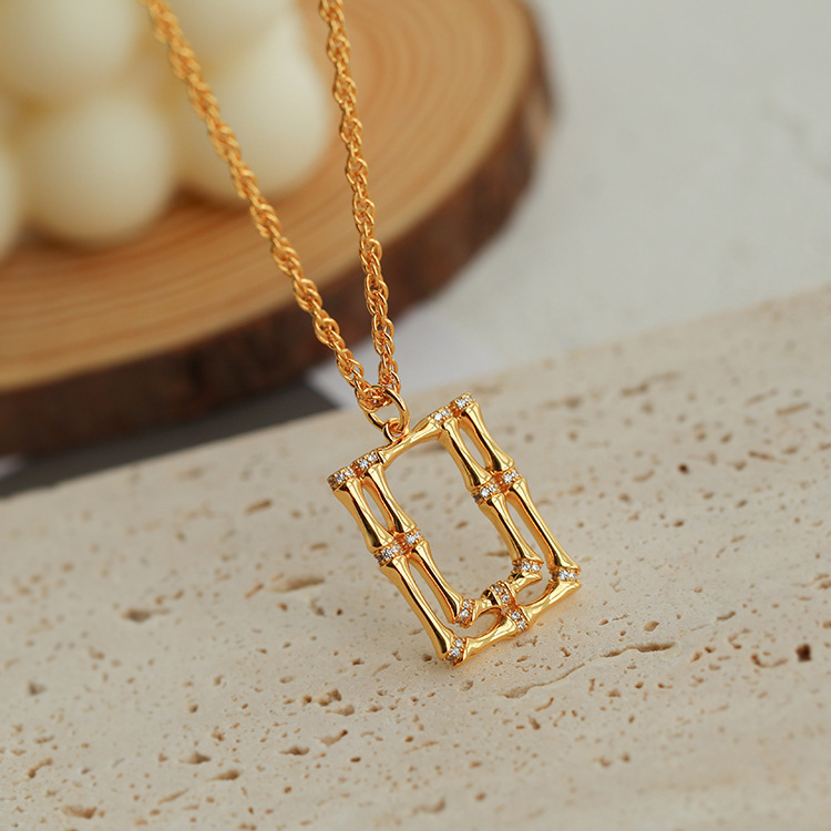 Copper Elegant Bamboo Rectangle Pendant Necklace display picture 2