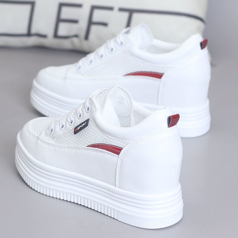 2026 Spring And Autumn Breathable White Shoes For Women, Thick Sole With 4CM Internal Height Increase, Slimming,_vogvips.com