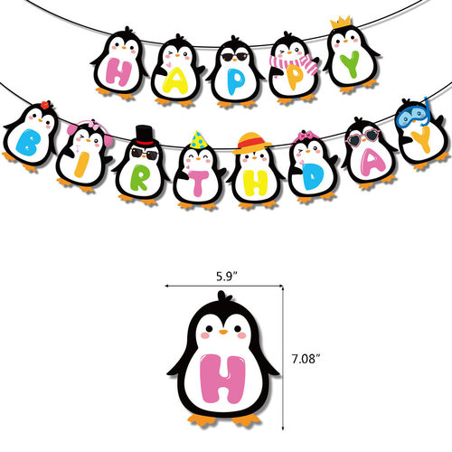 Penguin theme party decorations, penguin flags, cake inserts and balloon sets, children's birthday party supplies
