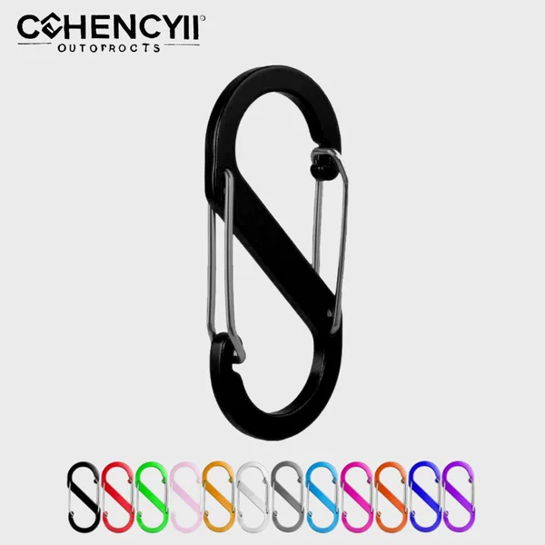 No. 5 S-Shaped Carabiner, Environmentally Friendly Aluminum Alloy Steel Wire Figure-Eight Buckle, Outdoor Multifunctional Colorful Flattened Double-Headed Quick-Hook