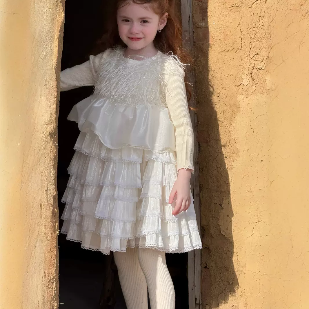 橙乐25冬 韩版儿童流苏蛋糕公主裙女童生日聚会洋气连衣裙