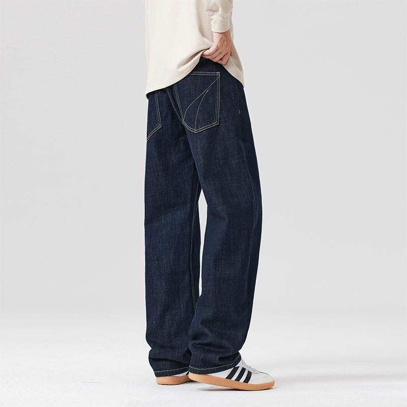 American Trendy Denim Original Color Jeans for Men 2025 Autum New Pure Cotton Casual Loose Straight Wide Leg Pants