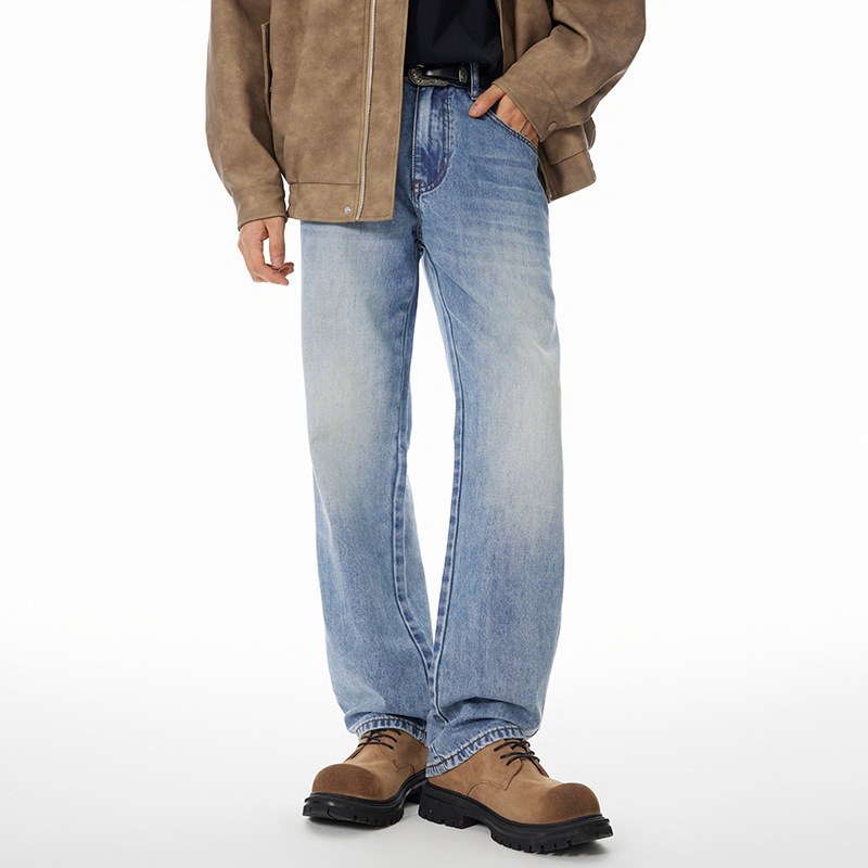 Gtrg New Ice Blue Horse Design Lyocell Pants Versatile Trendyy Casual Straight Jeans for Men