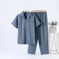 Летние двухслойные марлевые пижамы MUJI из чистого хлопка в японском стиле для мужчин, весенне-осенние тонкие длинные брюки с короткими рукавами, подходящие для ношения на улице в качестве домашней одежды.