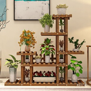 Living Room Solid Wood Flower Shelf Multi-Layer Indoor Balcony Floor-Standing Flower Pot Rack Succulent Pothos Decorative Storage Rack Home