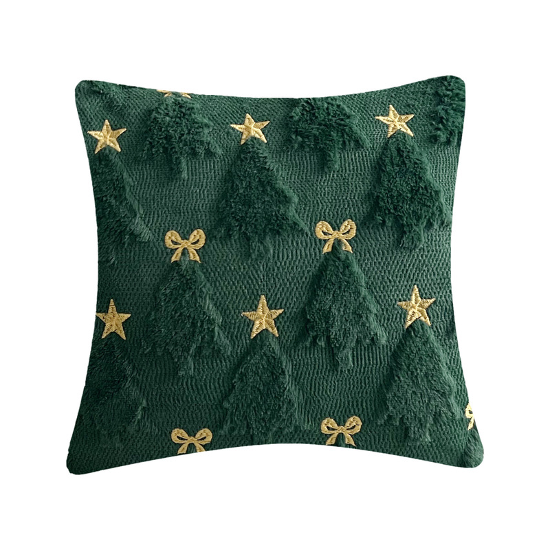 スノーフレーククリスマスツリー刺繍毛リビングルームソファクッションクリスマスぬいぐるみ枕カバーパーティー装飾枕カバー|undefined