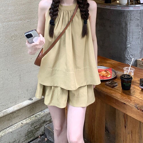 Summer 2025 Fashion Versatile Relaxed Casual Set - Full Score Loose Sleeveless Top + Shorts Two-Piece Set