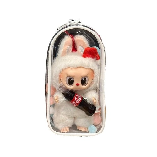Labubu Coca-Cola enameled stroller toy, Labubu sits, party cotton doll storage bag, high-definition and thickened